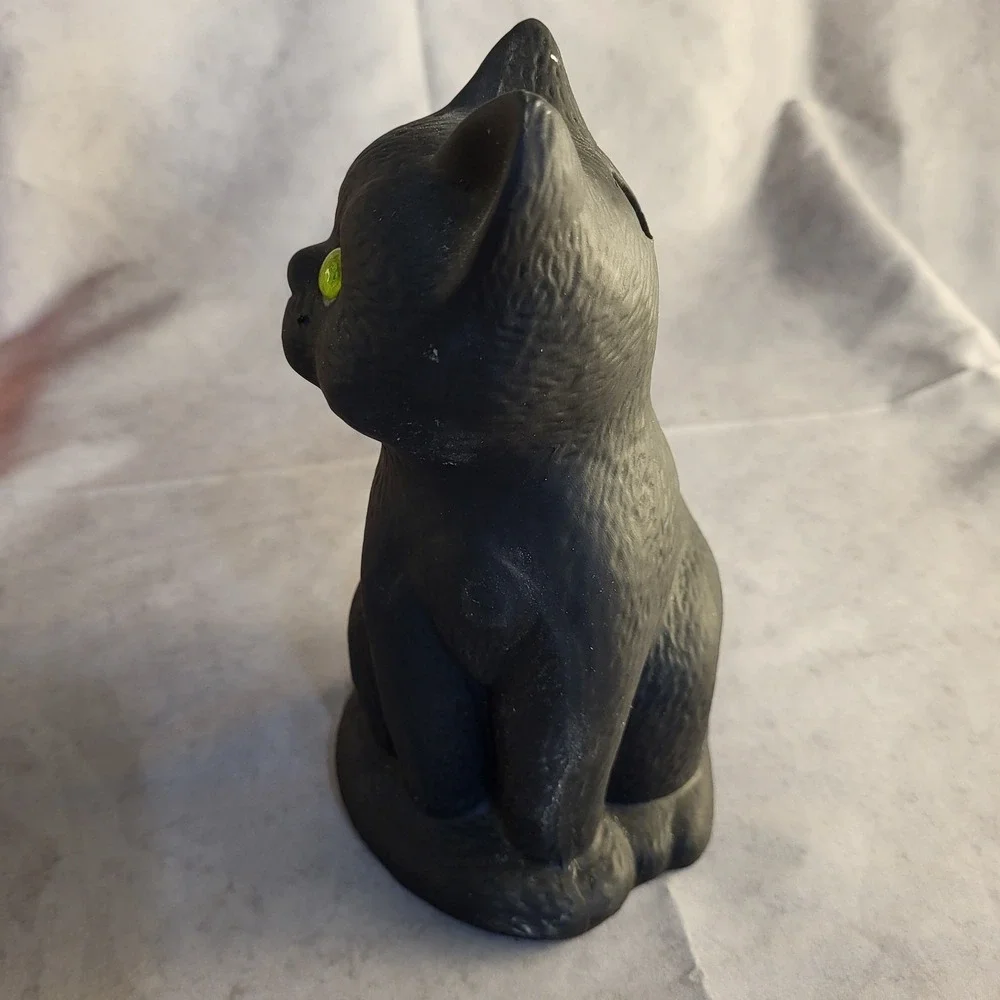 Vintage Halloween Black Cat Pumpkin Votive Tealight Holder Glowing Eyes